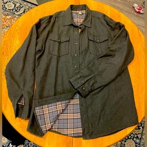 Eddie Bauer flannel lined “Shacket” shirt. Men’s large-tall. Gray outer.